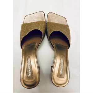 Vintage bronze/gold square toe block heels, 7.5